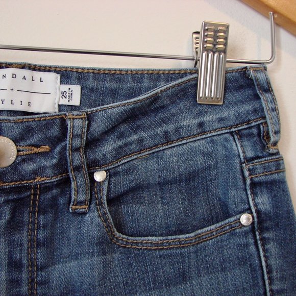 Straight Jeans Distressed Moto Mid Rise Skinny Stretch Kendall + Kylie Size 25 - Picture 5 of 15